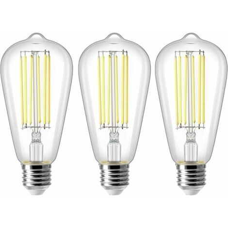 8W E27 ST64 Ampoule LED, Ampoule à Filament Vintage Edison, Equivalent à 80W, Blanc Froid 6500K, 800LM, Rétro Décorative Lampe, Non Dimmable, Lot de 3 (1/4)