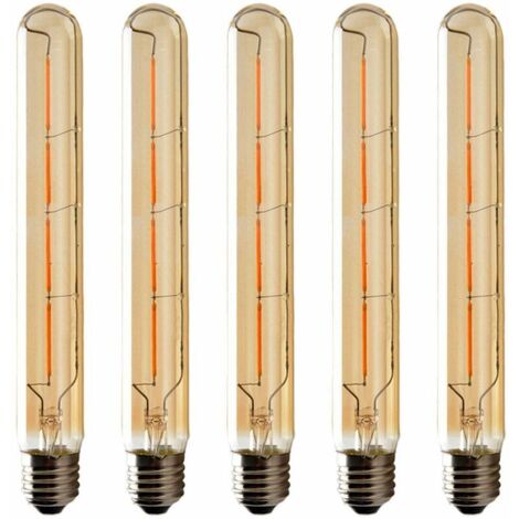 Lot de 5 Ampoules T225 Long Tube, Filament LED Edison, 6W Culot E27 Blanc Chaud, Verre Ambré Pour Décorative Ampoule, AC 220-240V (1/5)