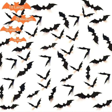 &x1f383 QUANTITÉ EXTRA &x1f383 Vous trouverez un total de 60 chauves-souris 3D en plastique dont 10 chauves-souris de 16 cm, 10 chauves-souris de 12 cm, 30 chauves-souris de 9 cm et 10 chauves-souris (1/4)