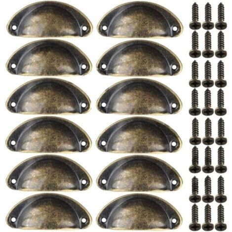 12pcs Poignes de Meuble Vintage Boutons de Tiroir Metal Coquille pour Placards Armoire Commode Cuisine Tiroirs Laiton Antique 8135mm (1/4)