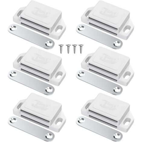 Lot de 6 Aimant Porte Placard Aimant de Porte Plastique pour Meuble, Loquet de Porte Puissant Aimant Loqueteux Magnétiques Aimant Fermeture de Porte pour Tiroirs, Magnet Blanc (1/5)