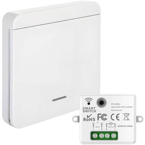 Interrupteur Sans Fil avec Récepteur 10A 240V Interrupteur d’Éclairage Télécommandé Portée 50M Va-et-Vient Radio 433MHz Installation Facile pour lampe jusqu'à 1500W (1 récepteur, 1 commutateurs) (1/5)