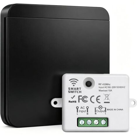 Interrupteur Sans Fil, 433Mhz 230V 10A Va et Vient Sans Fil Commande D'eclairage Kit avec Émetteur et Contrôleur Récepteur, Interrupteur Bouton Radio Télé Portée 30m pour lampe jusqu'à 1000W (1/5)