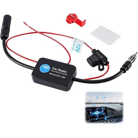 Amplificateur d'antenne autoradio Universel 12 V, amplificateur de Signal FM, Gain élevé 25 DB, Faible Bruit, pour Radio FM, avec adhésif et Clip Rouge, Universel pour véhicule (1/5)
