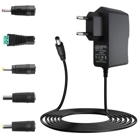5V 2A Chargeur Universel 230, 240v 50/60Hz Transformateur d'alimentation avec 5 Embouts pour Routeur, Caméra, Bandes LED