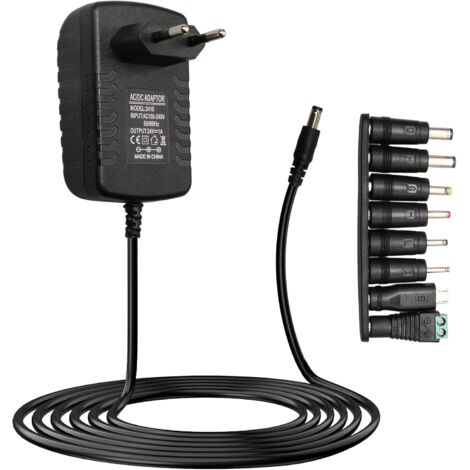 Adaptateur universel AC-DC 24V 1A Bloc d'alimentation avec 8 connecteurs DC interchangeables, 5,5 mm x 2,1 mm, surtension et court-circuit, idéal pour bandes LED, routeurs, caméras et appareils photo (1/5)