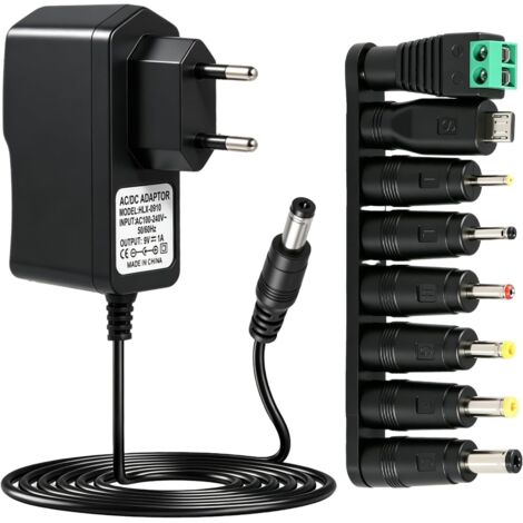 15V 1A Chargeur Adaptateur, AC 230V 220V vers DC 15V 1000mA avec 5,5mm x 2,1mm avec 8 Connecteurs Alimentation Universel Adaptateur Secteur pour Caméra Tablette Scanner TV Box LED CCTV Disque (1/5)