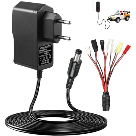 Chargeur Intelligent RC 2.4V-12V pour Batteries 2-10S NiMH/NiCd, Chargeur Universel pour Voitures RC, Drones, Bateaux et Avions RC, avec 5 Adaptateurs Tamiya, Mini Tamiya, JST, SM 2P, HuanQi, Dupont (1/5)
