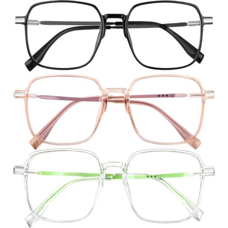 3 Paires Lunettes De Lecture Femme, Grosses Lunettes Carrées Anti-Éblouissement & Antifatigue Oculaire Lunette Anti Lumiere Bleue Femme et Homme pour Reading Glasses,Lunette d'Ordinateur,Conduite (1/5)