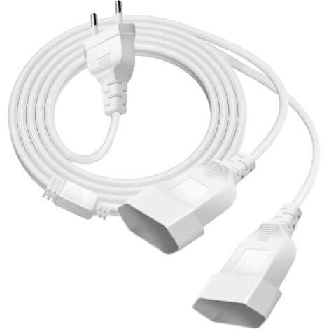 Rallonge à Double Prise Euro Type C, Câble d'extension 2M avec Prise Plate, Câble Plat Flexible Blanc, Prise 250V/2,5A, Distributeur d'alimentation Compact pour Maison, Bureau (1/5)