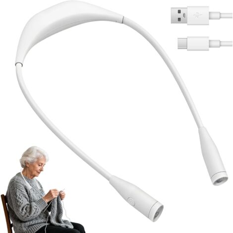 Lampe de Cou LED Rechargeable USB-C pour Lecture, Tricot et Couture, Lampe de Lecture Mains Libres avec 3 Couleurs et 9 Niveaux de Luminosité, Bras Flexibles 360°, Autonomie Longue Durée (1/5)