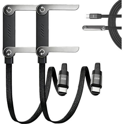 Lot de 2 Câbles USB-C 240W avec Support Invisible Intégré, Support Téléphone Pliable pour Smartphones, Tablettes et Appareils USB-C, Câble de Charge Rapide 2-en-1 1,5 m Tressé Nylon (1/5)