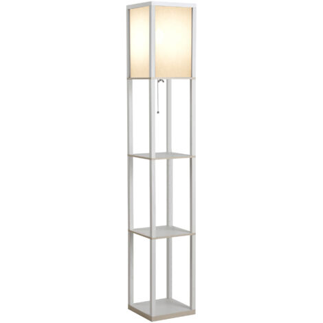 HOMCOM Lampadaire étagère 26L x 26l x 160H cm 3 étagères 4 Niveaux MDF Blanc (1/5)