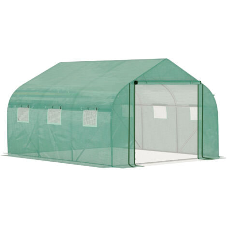 Outsunny Serre Tunnel de Jardin Grande 3.5 x 3 x 2 m - 6 fenêtres et Porte zippée Enroulable - Acier galvanisé PE Haute densité Vert (1/5)