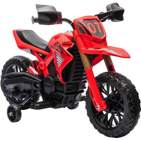 Moto cross électrique pour enfants 3-8 ans, batterie 6 V, 2 moteurs, klaxon et roues d'entraînement, charge 30KG, rouge (1/5)