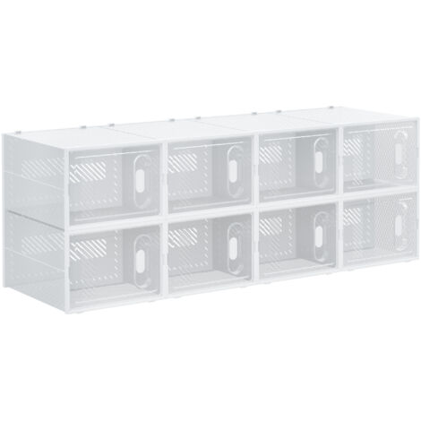 Meuble de rangement modulable, 8 cubes, meuble à chaussures empilables, vêtements, livres, jouets, blanc et transparent (1/5)