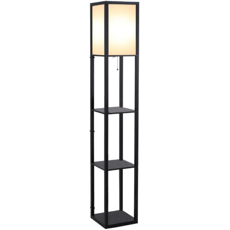 HOMCOM Lampadaire étagère 26L x 26l x 160H cm 3 étagères 4 Niveaux MDF Noir (1/5)