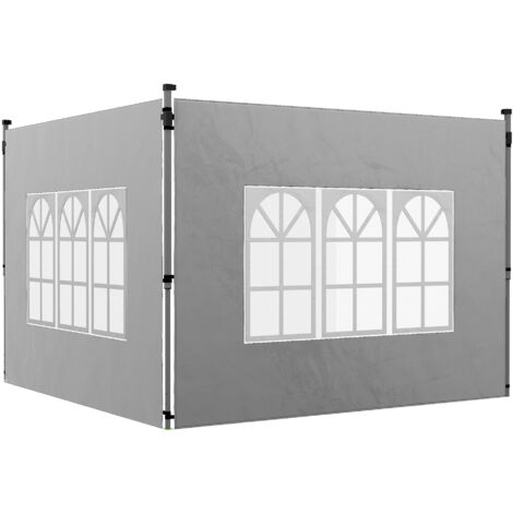 Lot de 2 parois latérales pour tonnelle de 3 x 3 m panneau pour pavillon avec fenêtre 295 x 195 cm gris clair (1/5)
