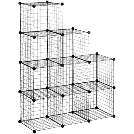 Étagère cube modulable DIY avec 9 compartiments en treillis métallique pour salon, chambre à coucher, noir (1/5)