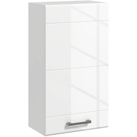 Armoire murale de salle de bain 1 porte avec étagère réglable en hauteur 3 niveaux 37 x 22,5 x 70 cm blanc haut brillant (1/5)