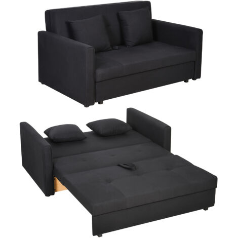 Canapé-lit 2 places convertible 2 en 1 avec 2 coussins et coffre de rangement intégré 152 x 101 x 81 cm gris foncé (1/5)