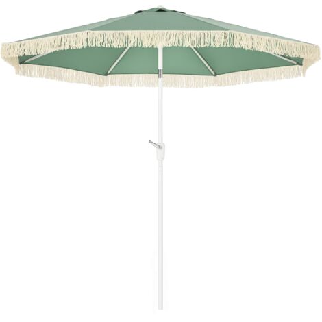 Parasol de jardin parasol extérieur inclinable parasol à franges avec manivelle 8 baleines dim. Ø 2,65 x 2,45 H m vert (1/5)