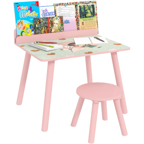 Ensemble table et chaise enfant table pour enfant avec chaise avec porte-livres motifs d'ours pour enfants 3-8 ans rose (1/5)