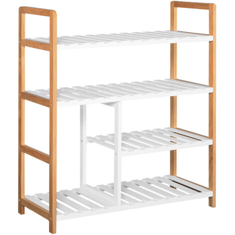 HOMCOM Etagère à Chaussures - étagère de Rangement - Meuble Chaussures 4 Niveaux Bois de pin étagères à Lattes MDF Blanc (1/5)