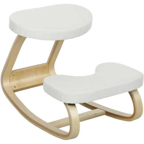 Siège assis genoux, siège ergonomique en bois à bascule, chaise à genoux pour bureau à domiciles, crème (1/5)
