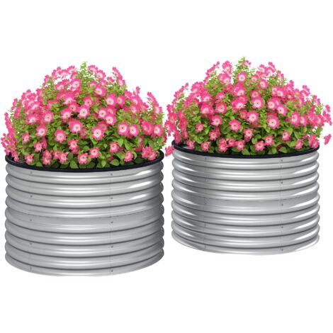 Lot de 2 jardinières surélevées kit de jardinière ronde surélevée fonds ouverts acier galvanisé 90 x 90 x 56 cm argent (1/5)