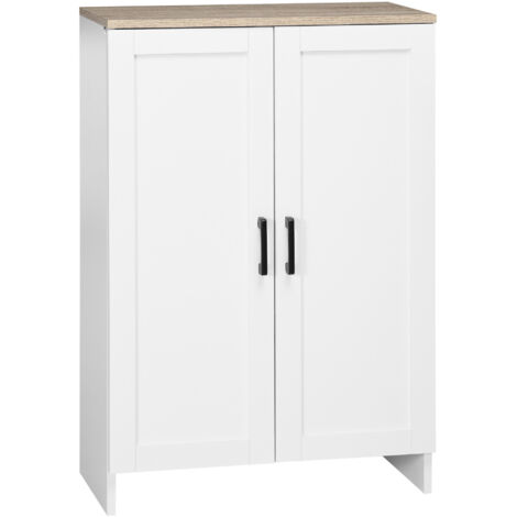 Buffet meuble cuisine rangement avec placard à portes et étagères réglables, 60 x 30 x 90 cm, blanc (1/5)