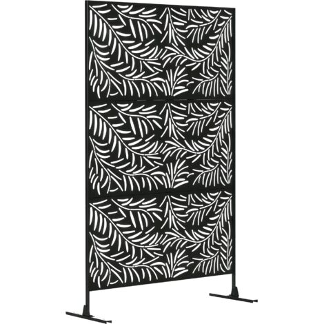 Panneau décoratif extérieur paravent extérieur en acier motifs de branches de saule découpées 122 x 45 x 198 cm noir