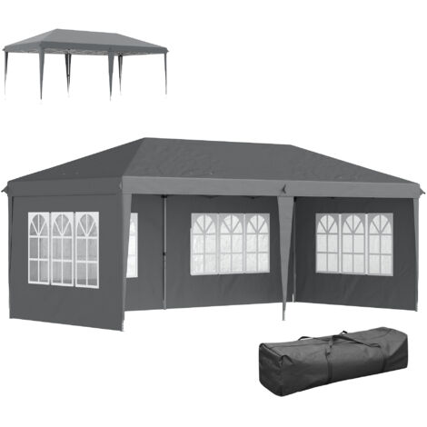Tonnelle pop-up pliante - tente de réception - 3 x 6 m 3 cotés démontables gris (1/5)