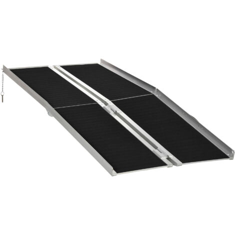 HOMCOM Rampe de fauteuil roulant rampe de chargement rampe d'accès antidérapante pliable avec bordures de sécurité max. 270 Kg dim. 183L x 73,5l cm alu. Noir