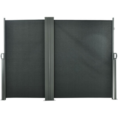 Double Store latéral Brise-Vue paravent rétractable dim. 6L x 1,80H m Polyester Anti-UV Gris (1/5)