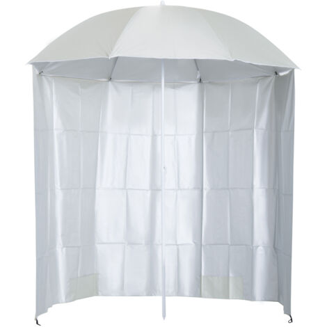 Outsunny Parasol de plage Ø 2,2 x 2,2 cm protection UV sac transport, sardines et lestage intégrés crème (1/5)
