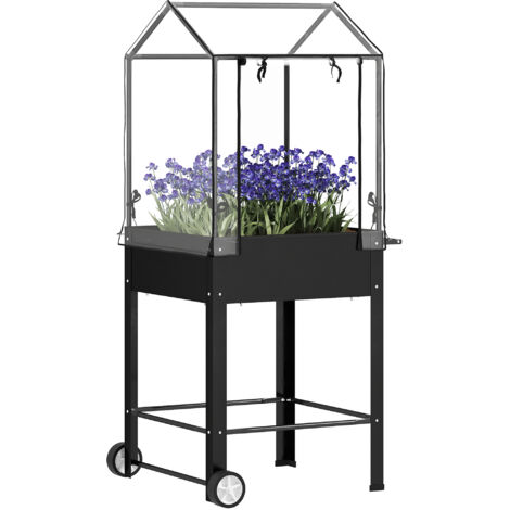 Carré potager sur pieds avec bâche en plastique jardinière surélevée avec roues trou de drainage 67 x 69 x 147 cm noir (1/5)