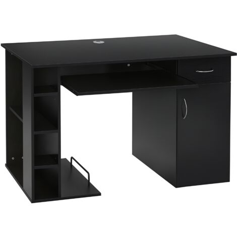 HOMCOM Bureau informatique table d'ordinateur multimédia multi-rangements avec étagère tiroir tablette clavier MDF 120 x 60 x 74 cm noir (1/5)