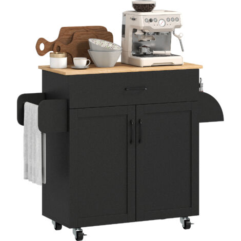 Dessert îlot de cuisine multi-rangements tiroirs placard 2 portes avec étagère réglable 105 x 36 x 85 cm noir (1/5)