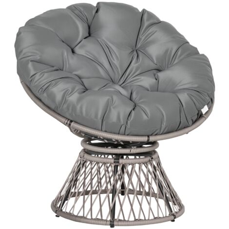 Outsunny Fauteuil rond de jardin fauteuil papasan pivotant grand confort Ø 97 x 86H cm grand coussin fourni polyester résine tressée gris (1/5)