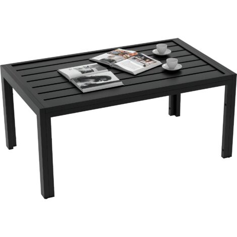 Table basse de jardin table d'appoint de patio rectangulaire, cadre en acier, plateau à lattes, 101,5 x 61 x 46 cm, noir (1/5)