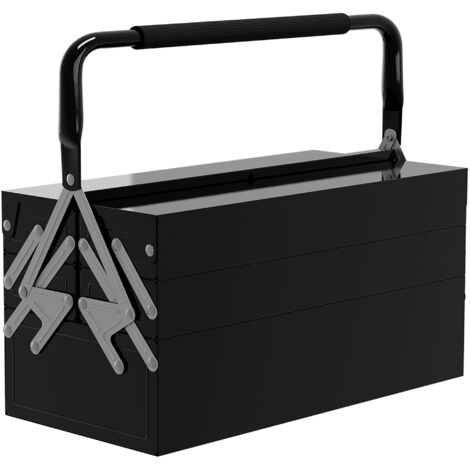 Boite à outils métallique - coffret à outils - caisse à outils 3 niveaux 5 plateaux rétractables - tôle acier noir (1/5)
