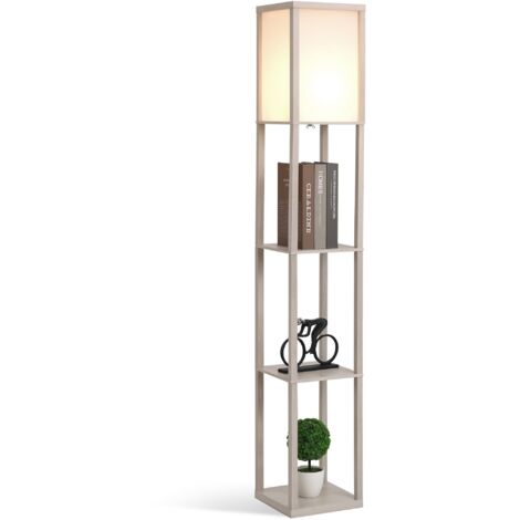HOMCOM Lampadaire étagère 26L x 26l x 160H cm 3 étagères 4 Niveaux MDF Gris clair (1/5)