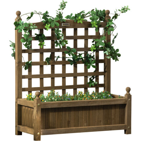 Jardinière avec treillis bac à fleurs jardinière sur pied 64 x 28 x 75 cm inserts d'irrigation bois massif (1/5)