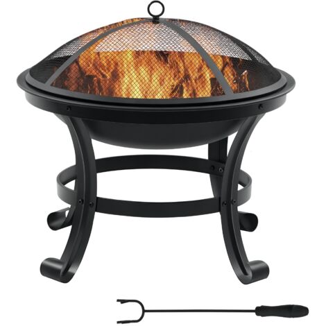 Outsunny Brasero cheminée Foyer extérieur Rond avec Pare-étincelles, tisonnier métal dim. 55L x 55l x 50H cm Noir