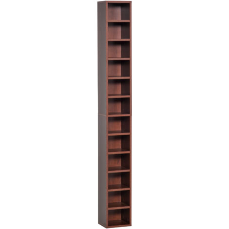 HOMCOM Rangements pour CD et DVD, étagère colonne de rangement, meuble de rangement avec 12 compartiments, capacité max. 204 CD, 21 x 20 x 175 cm, marron (1/5)