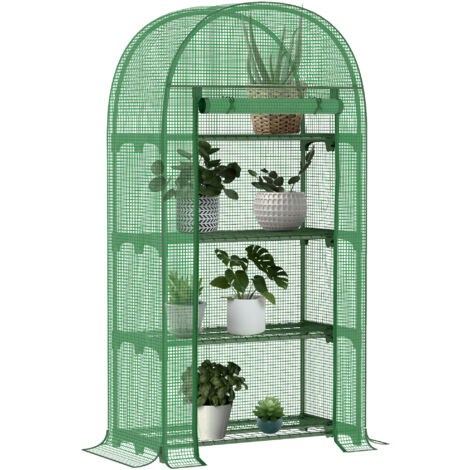 Serre de jardin serre de balcon résistante aux UV porte enroulable 4 étagères couverture en PE 80 x 49 x 160 cm vert (1/5)