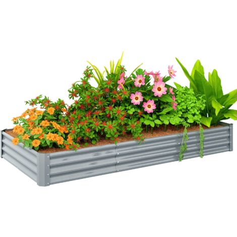 Carré potager rectangulaire, lit de jardin surélevé en acier galvanisé, fond ouvert, 240 x 120 x 30 cm, gris argenté (1/5)