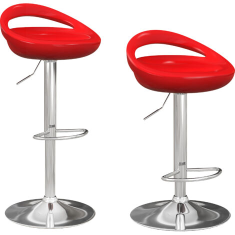 Lot de 2 tabourets de bar chaises de bar hauteur réglable dossier et repose-pieds pivotant à 360° 46x41x76-96cm rouge (1/5)