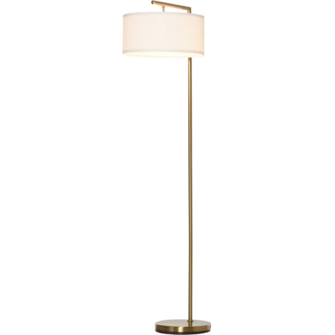 HOMCOM Lampadaire lampe à pied abat-jour en tissu de lin base ronde stable pour salle bureau chambre à coucher 47 x 37 x 153 cm or et blanc (1/5)